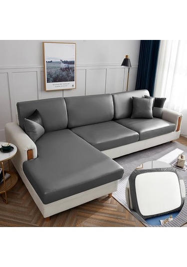 Gri Su Geçirmez Pu Mobilyalar Koruyucu Kanepe Minder Örtüsü Köşe Kanepe Koltuk Minderi Slipcover Elastik Düz Renk Kanepe Örtüsü Normal Size-1