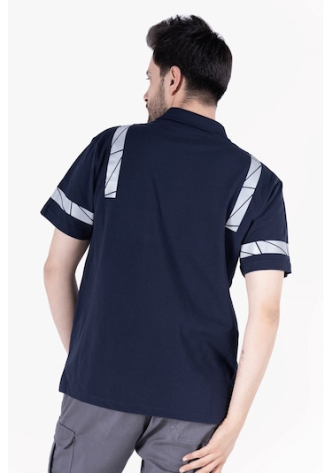 İş Tişörtü - Polo Yaka Reflektörlü T-shirt %100 Pamuk Lacivert