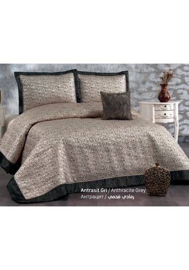 Güzide Ev Modası Klasik Yatak Örtüsü Elagans Antrasit Gri Diğer