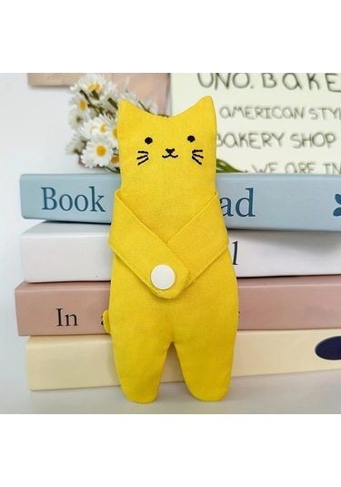 Elmpaly Sevimli Sarı Kedi Desenli Fermuarlı Mini Kumaş Bozukluk Cüzdanı