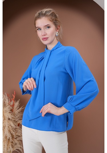 Elegance Bağlamalı Bluz Mavi