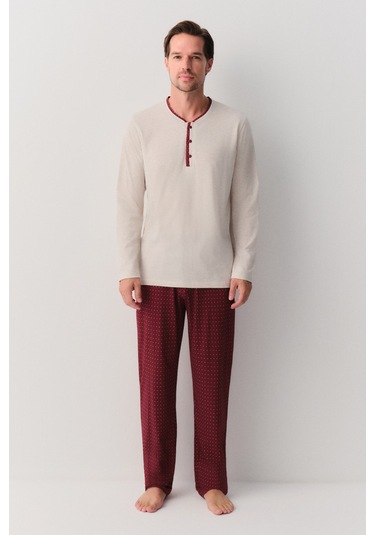 Suwen Tyler Erkek Pijama Takımı Sh26310660662 Bordo Desenli