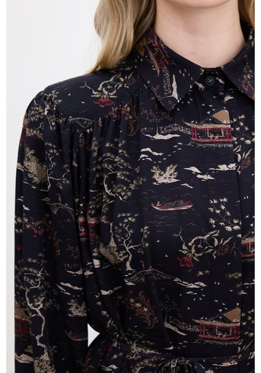 Kuşaklı Retro Tarz Gömlek Osaka Çok Renkli