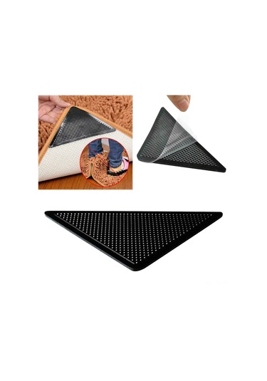 Hombey Su Geçirmez Halı Kayma Engeli, Üçgen Sabitleyici, Tekrarlı Kullanım, Silikon Malzeme, 4 Adet Ana + 4 Adet Yardımcı Sticker Diğer