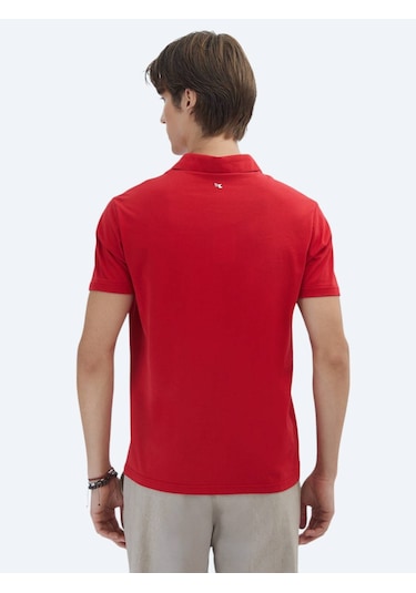 Kip Kırmızı Düz Polo Yaka %100 Pamuk T-shirt Kırmızı