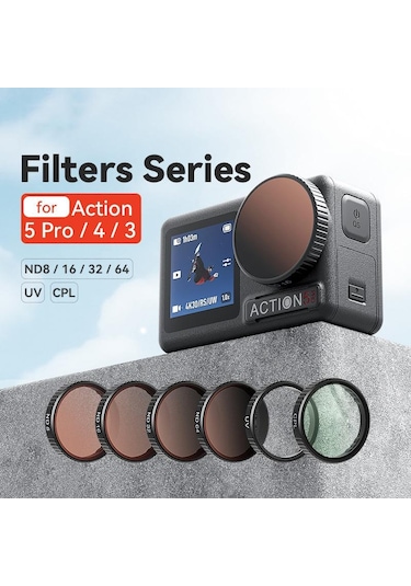Djı Action 5 Pro / 4 / 3 İçin Amagisn Filtresi, Özellik: Nd8+16+32+cpl Siyah