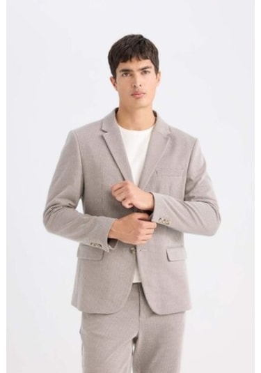 DeFacto Slim Fit Dar Kesim Ceket Yaka Düğmeli Blazer Ceket D6074AX24AUER37