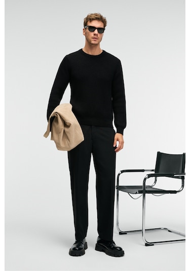 CABLIN Erkek Yuvarlak Yaka Regular Fit Triko Siyah Kazak