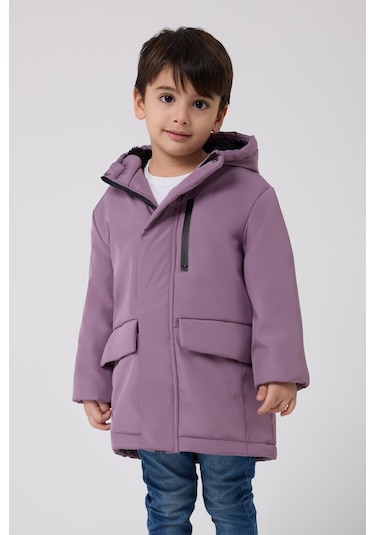 Erkek Çocuk Kürklü Su Ve Rüzgar Geçirmez Kapüşonlu 3 Kışlık Mont & Kaban & Parka Lila