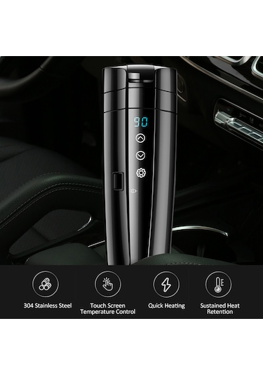 12v/24v Araba Isıtma Kupası, 400ml Paslanmaz Çelik Isıtmalı Seyahat Kupası Araba Akıllı Sıcaklık Kontrolü Elektrikli Su Isıtıcısı Kahve Çay