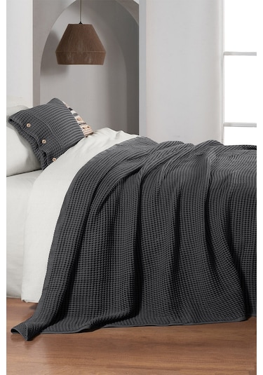 Sarev Polendia Gri Çift Kişilik %100 Pamuk Yatak Örtüsü 200 220 Cm