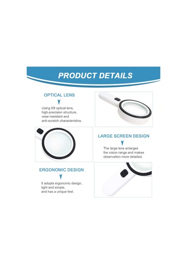Vkemall 30x Büyütme 12 Led Işıklı Elden Tutulan Magnifiye Cam Lens - Kâğıt, Antika Ve Gümüşçü İçin, Pil Ve Cam Temizleme Bezi İle