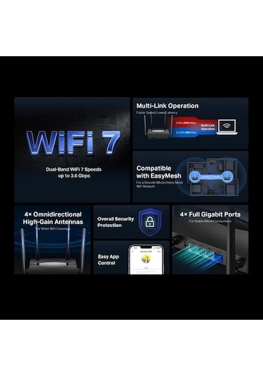 Mercusys Mr25be Be3600 Wıfı7 Dual Band Ev Ofis Tip Router