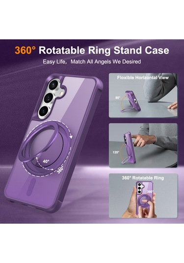 Samsung Galaxy S25 / S24 Kılıfı Magsafe Döndürülebilir Halka Ayaklı Tpu + Pc Telefon Kılıfı İle Uyumlu Mor