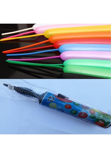 100 Adet Karışık Renk Sosis Balon + 1 Adet Sosis Balon Pompası