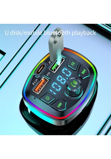 Nr74 Rgb Renkli Fm Radyo Transmitter Mp3 Çalar Bluetooth 5.0 Çakm
