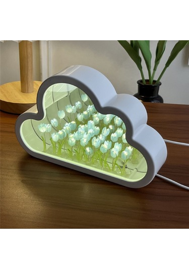 Xurunkeji Bulut Lale Lambası, Kendin Yap Lale Gece Lambası, Bulut Lale Aynalı Gece Lambası, Lale Led Masa Lambaları, Masa Lambası-pembe Pembe