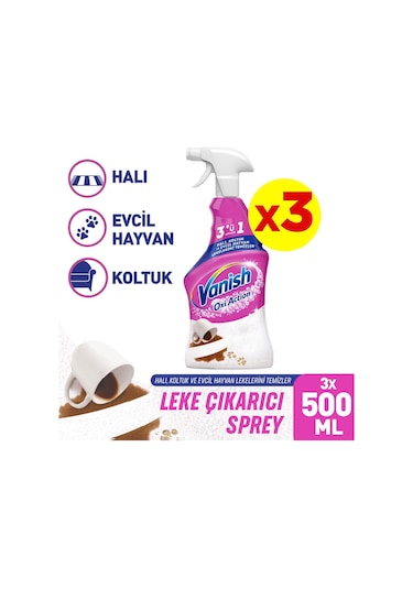 Vanish Oxi Action Çok Amaçlı Halı Koltuk ve Evcil Hayvan Leke Çıkarıcı Sprey 3 x 500 ML