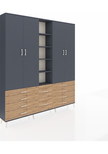 Arges Dolap 9 Raflı 10 Çekmeceli 2 Askılı 220x30x243 Antrasit-antrasit/çam Antrasıt/atlas Çam