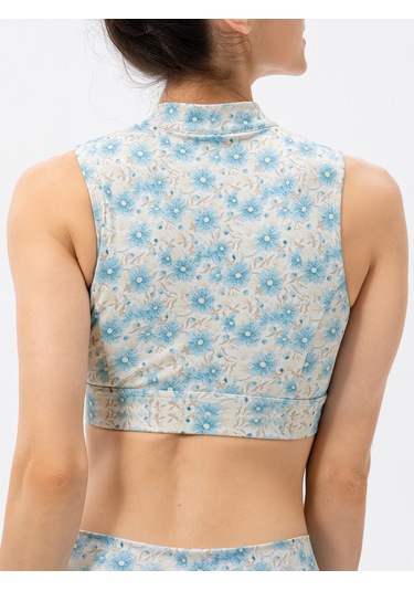 Skycity Vintage Desenli Kolsuz Kadın Yoga Sütyeni - Spor Ve Günlük Kullanım İçin Rahat Ve Şık Mavi