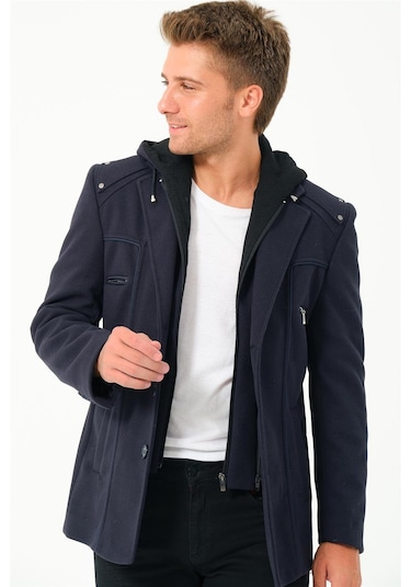 K7532 Dewberry Erkek Kaban-düz Lacivert Düz Lacivert