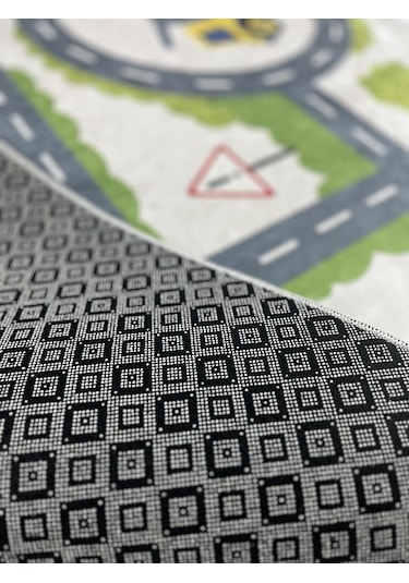 Kaymaz Tabanlı Yıkanabilir Çocuk Halısı İş Makineleri Kepce Çok Renkli