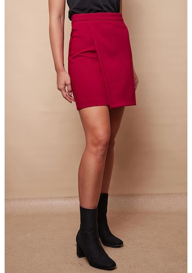 Kadın Hafif Likralı Kumaş Yüksek Bel Anvelop Kruvaze Hafif Mini Kalem Etek-bordo Bordo