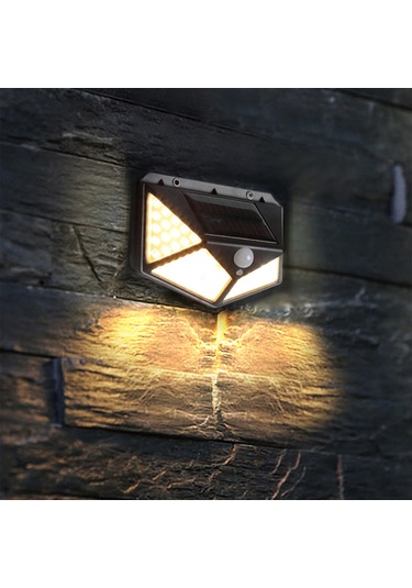 Singree Güneş Enerjili Dört Yönlü Aydınlatma Duvar Lambası - İnsan Algılama 100 Led - Dış Mekan Bahçe Işığı Siyah Beyaz