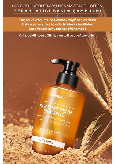 Saç Dökülmelerine Karşı Şampuan Kundal Hair Loss Relief Shampoo Real Beer Yeast 500 Ml Herb Mint