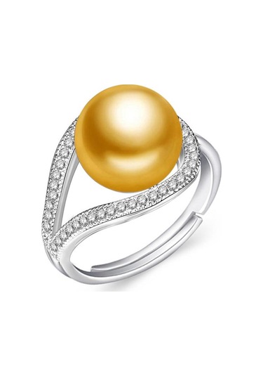 Altın Lsooyh Doğal Tatlı Su Inci Yüzük Kadın Moda Lüks Kübik Zirkonya Ayarlanabilir Yüzük Takı Altın