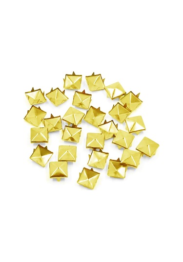 Süs Tırnaklı Altın Renk Çakma Kare Piramit 7 Mm 20 Adet Metal Trok