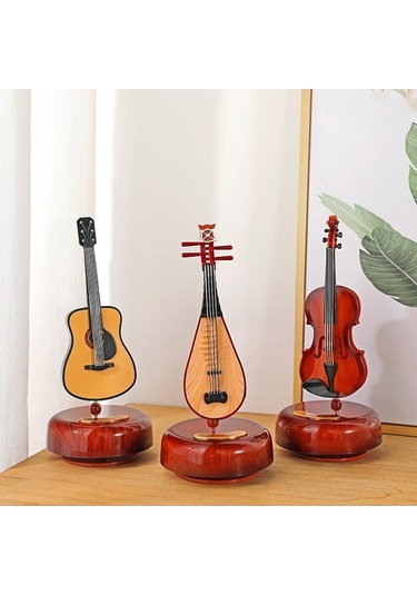 Ulzyvf Mini Elektro Gitar Müzik Kutusu - Kahverengi Çalgı Maketi Hediye Kahverengi