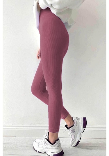 Pembe Yüksek Bel Kadın Fitilli Tayt Mg1625 Pembe