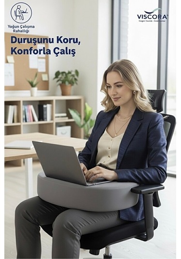 Vıscora Ergonomik Okuma Çalışma Minderi Space Memory Foam Bel & Boyun Destekli Gri