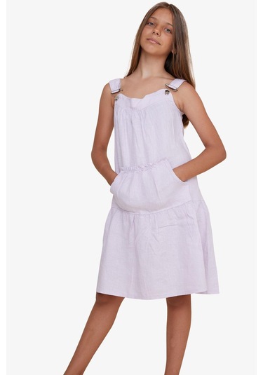 Escabel Kız Çocuk Jile Elbise Cepli Askılı 5-9 Yaş, Lila Lila