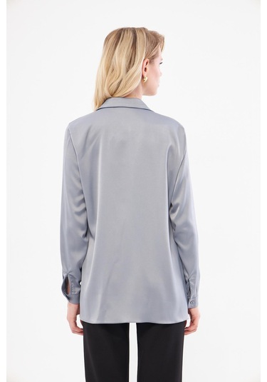 Klasik Saten Gömlek Gri Gri