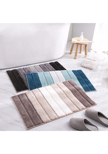 Gri Mengnı Kaymaz Banyo Paspası Zeminde Basit Çizgili Emici Halı Banyo Halı Paspaslar Mutfak Banyo Aksesuarları İçin 45cm 65cm Gri