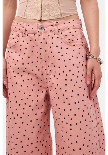 Itsbasic Kadın Pembe 7s6-98 Süper Baggy Fit Puantiyeli Denim Jean