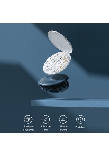 Symbee Remax Rc-190 Mavi 60w Çok Fonksiyonlu Şarj Kablosu Saklama Kutusu - 3a Akım, 480mbps Transfer, Çoklu Arayüz Abs+pvc