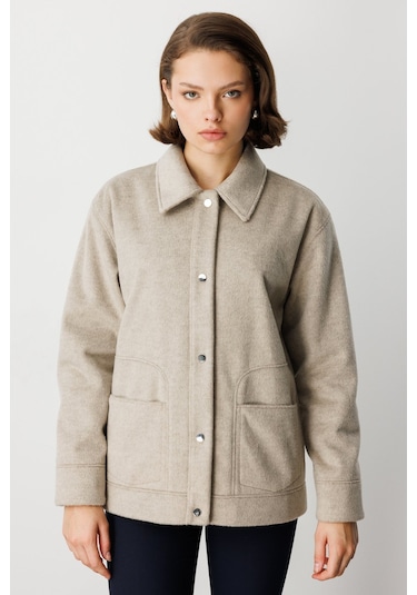 Ekol Kadın Torba Cepli Kısa Kaşe Mont 6087 Vizon Vizon