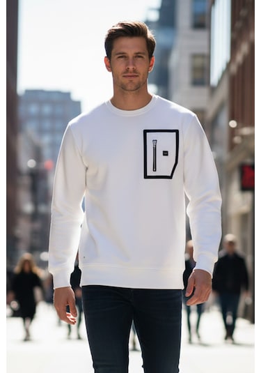 Remsa Erkek Fermuar Detay Bisiklet Yaka Pamuklu Sweatshirt 24722 Ekru Ekru