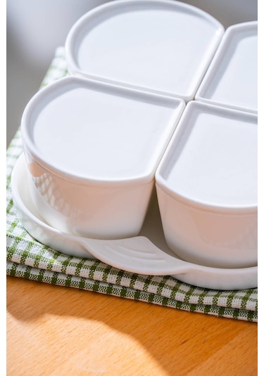 Pure Line 4 Lü Tepsili Kahvaltılık Seti Beyaz