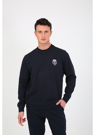 Esqudo Skull Erkek Sweatshirt ESWTP0001 Lacivert