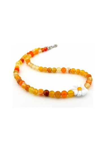 Solfera Papatya Sarı Turuncu Akik Doğal Taş Kadın Kolye Q0604 Çok Renkli