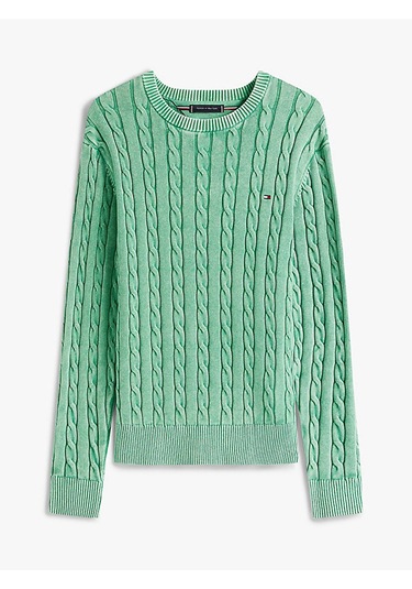 Tommy Hilfiger Classıc Cable Gmd C Nk Erkek Yeşil Kazak - Mw0mw39524