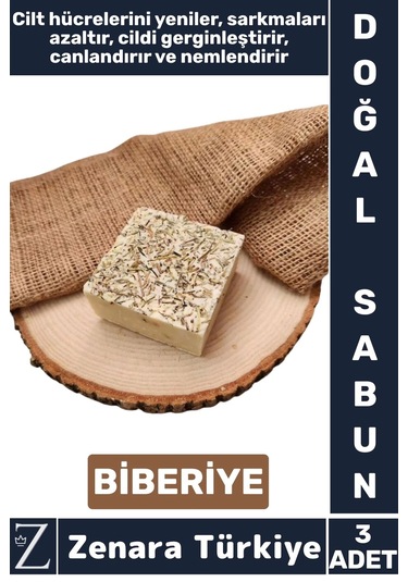 Bitkisel Organik Doğal Saç Yüz Vücut El Kullanım Cilt Canlandıran Nemlendiren Sabun Biberiye 3 Adet