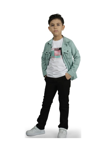 Gömlek , Pantolon , T-shirt 3parça Erkek Çocuk Takım Mnk1754 Yeşil