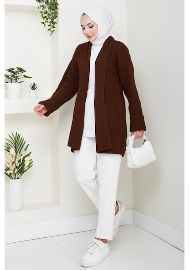 Enfil Şal Yaka Triko Hırka 1598 - Acı Kahve Acı Kahverengi