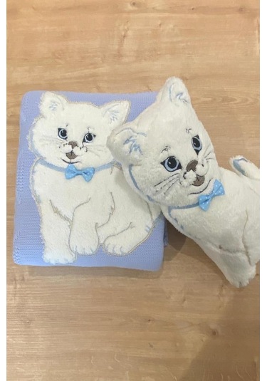 Oyuncak Hediyeli Bebek Triko Battaniye 90x90 Cm Mavi Mavi