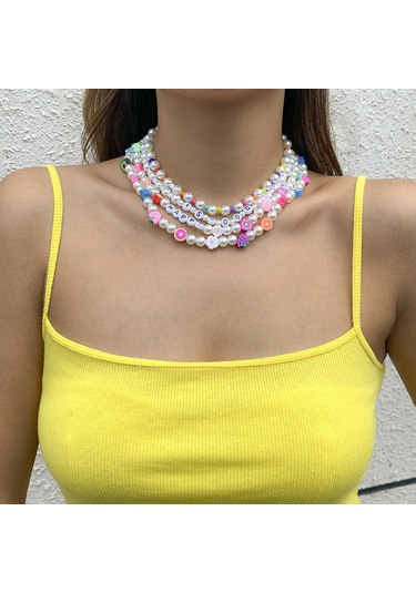 Takı Basit Meyve Çiçek Örgülü Karışık Kolye Mizaç İmitasyon İnci Çok Katmanlı Köprücük Kemiği Kolyesi Diğer